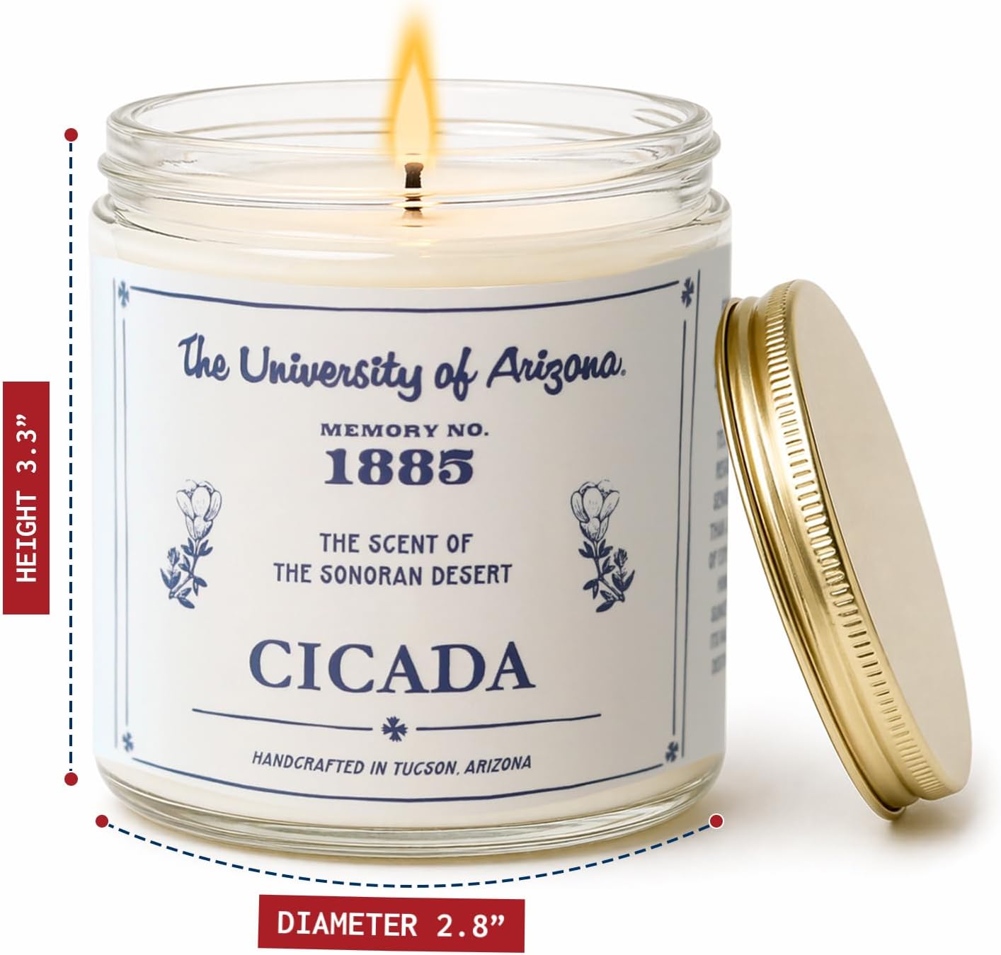 CICADA Desert Rain Scented Candle, Memory No. 1885, University of Arizona Inspired Coconut Soy Blend Wax, Cotton Wick, Earth Honey Citrus Creosote Aroma, Hand Poured Arizona Reveries Home Fragrance