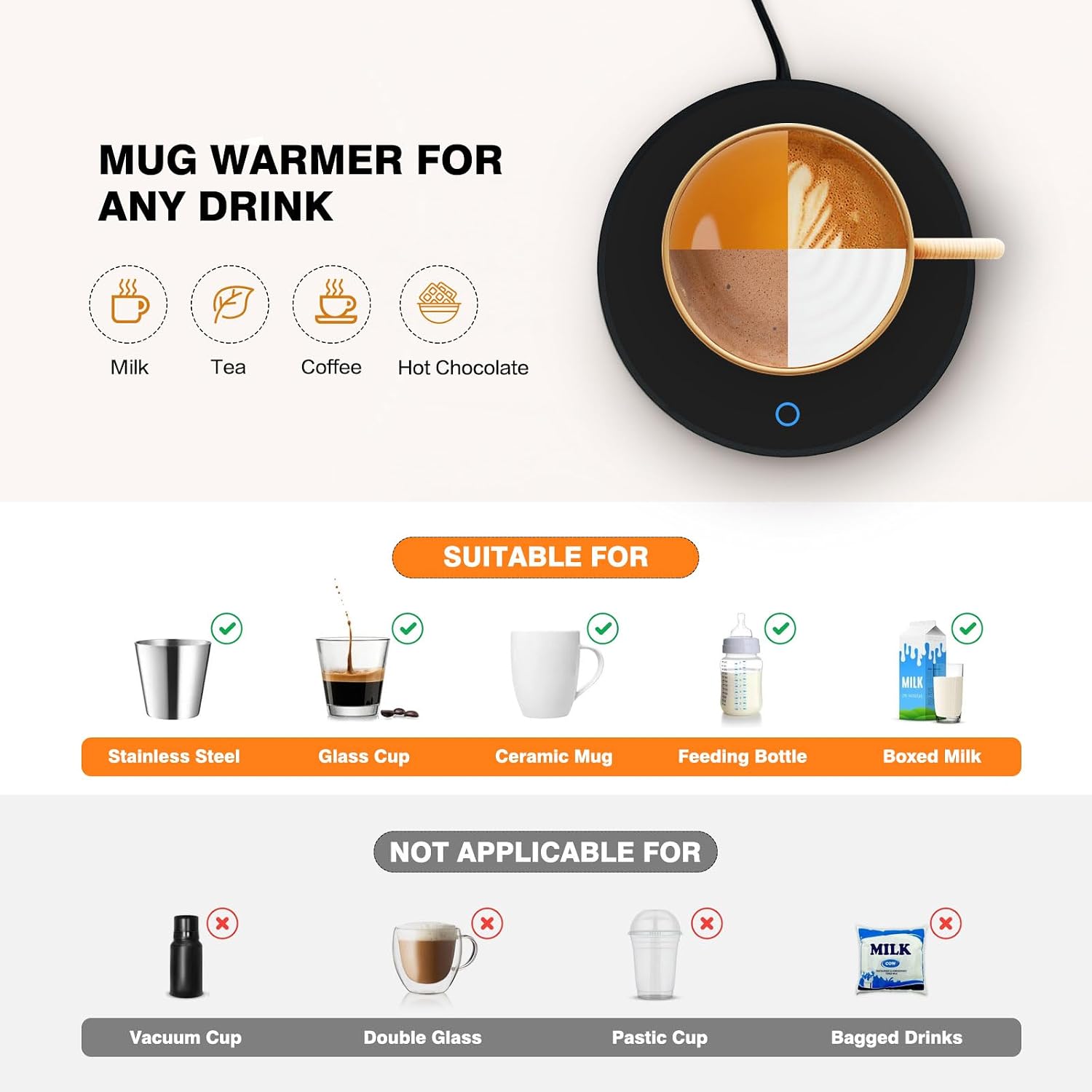 Lesipee Mug Warmer, Coffee Cup Warmer for Desk with Auto Shut Off, Candle Warmer, Electric Beverage Warmer Plate for Tea, Cocoa & Coffee, 2 Temperature Settings, for Office Home