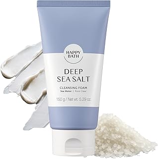 HAPPY BATH Deep Sea Salt Facial Cleanser, Exfoliating Face wash with Cellulose beads, Combination to Oily Skin, Korean Foaming Face Cleanser, Gentle Formula for Daily Use, 5.29 Fl Oz.