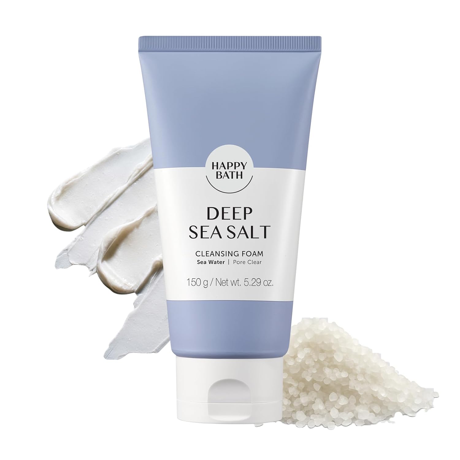 HAPPY BATH Deep Sea Salt Facial Cleanser, Exfoliating Face wash with Cellulose beads, Combination to Oily Skin, Korean Foaming Face Cleanser, Gentle Formula for Daily Use, 5.29 Fl Oz.
