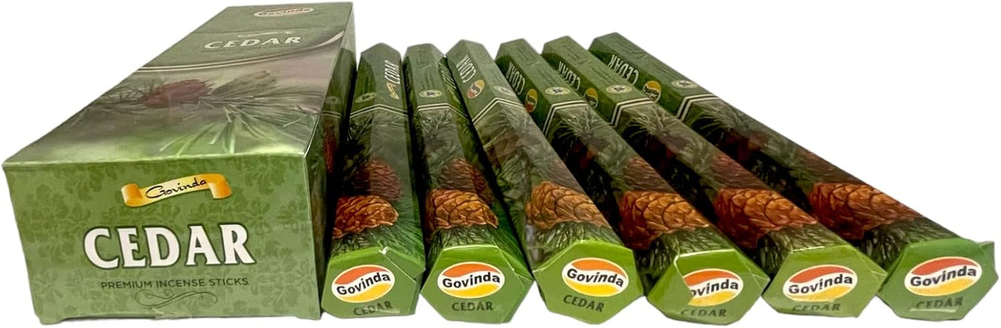 Govinda Premium Incense - 120 Masala Coated Incense Sticks, Cedar Scent