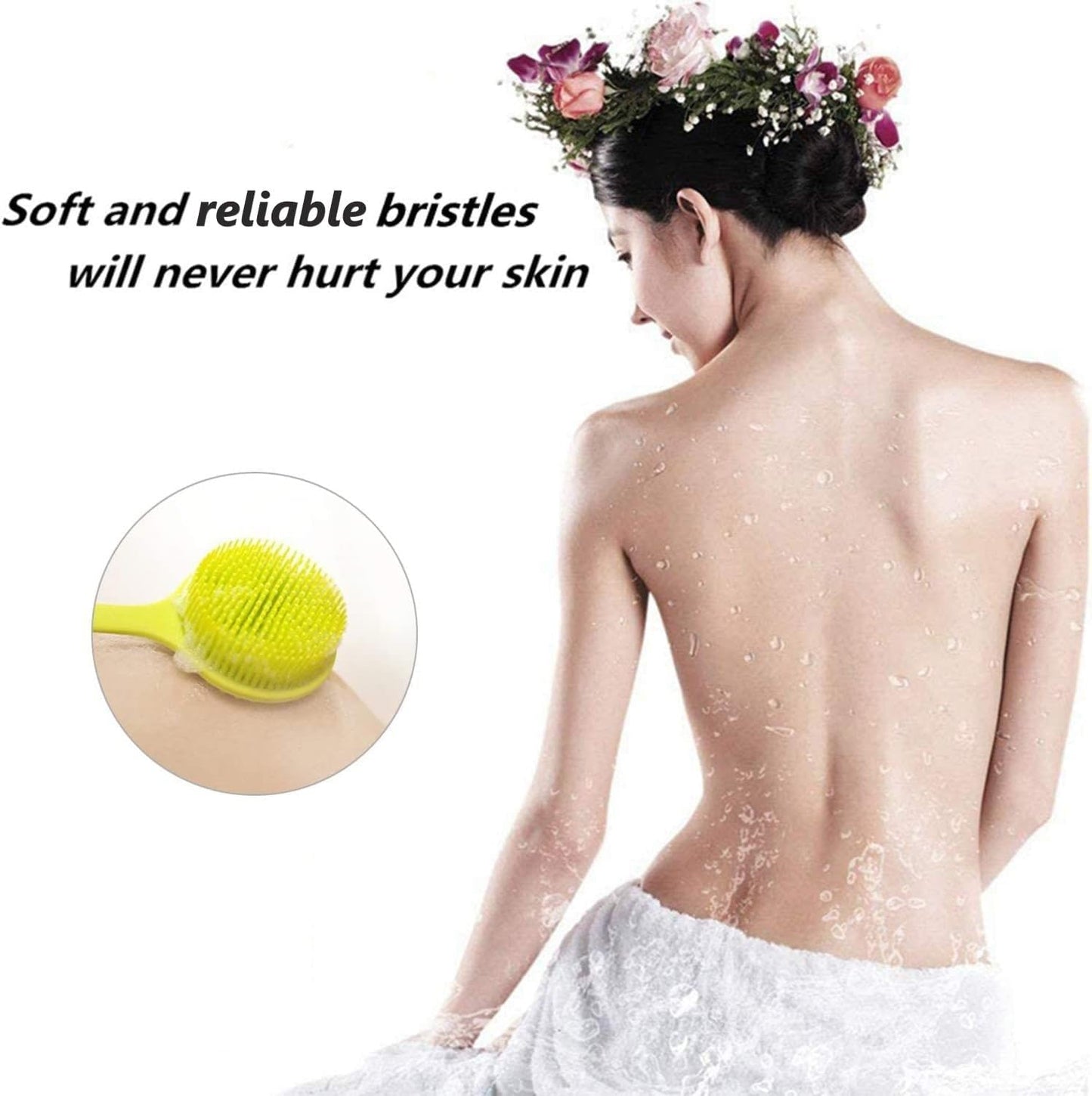 Long Handle Silicone Body Scrubber for Shower, Dual-Sided Back Scrubber Brush with Soft Bristles&Massage Nodes, Exfoliating Bath Brush for Hard to Reach Areas, Easy to Clean & Quick Dry, for Daily Use