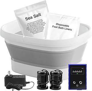 Ionic Foot Bath Detox Machine, Ionic Foot Spa to Remove Toxins with 2 Arrays, 80 Disposable Foot Bath Liners, Detoxification Sea Salt, Folding Bathtub, Gift for Women