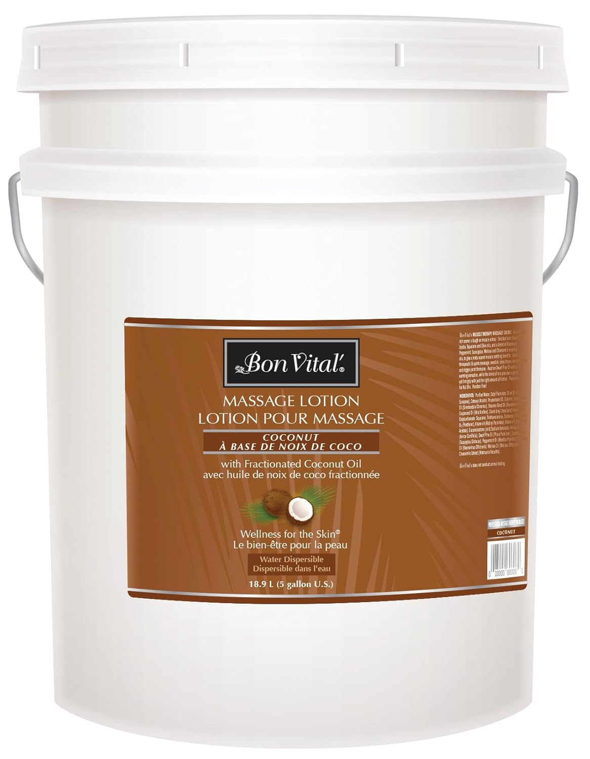 Bon Vital' Coconut Massage Lotion, 5 Gallon, Lightweight Formula with Pure Fractionated Coconut Oil, Professional Therapy Lotion, Hydrating and Unscented