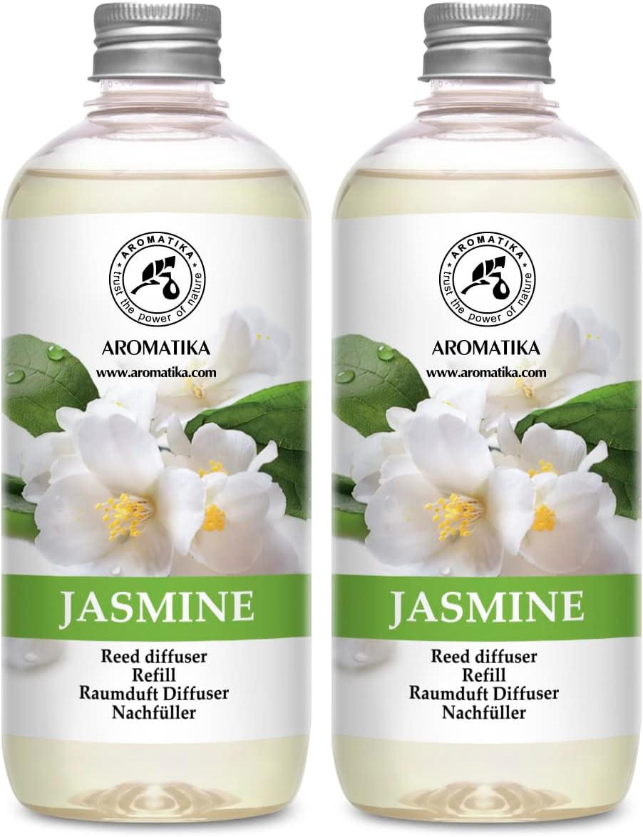 Reed Diffuser Refill With Jasmine Essential Oil 34 Fl Oz - 2x500ml - Fragrance Oil - Room Freshener - Floral Fragrance - Fresh and Long Lasting