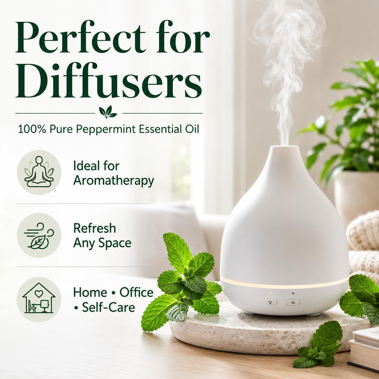 GreenHealth Japanese Peppermint Essential Oil – 8 fl oz – 100% Pure & Uncut – Strong Menthol Aroma – Steam-Distilled