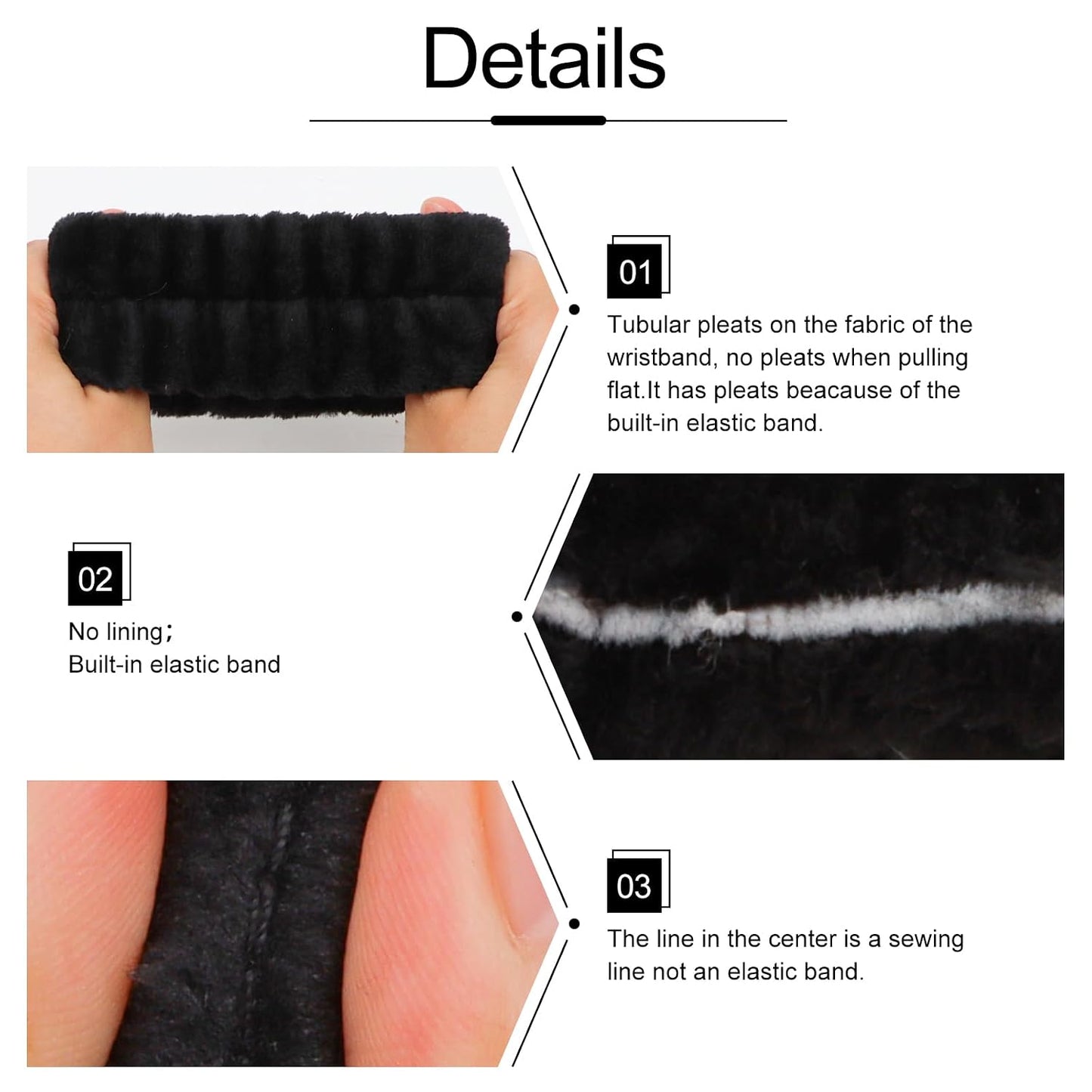 WHAVEL 3PCS Spa Headband and Wristband Set, Cute Cat Ears Headband for Washing Face Makeup Head band(Black)