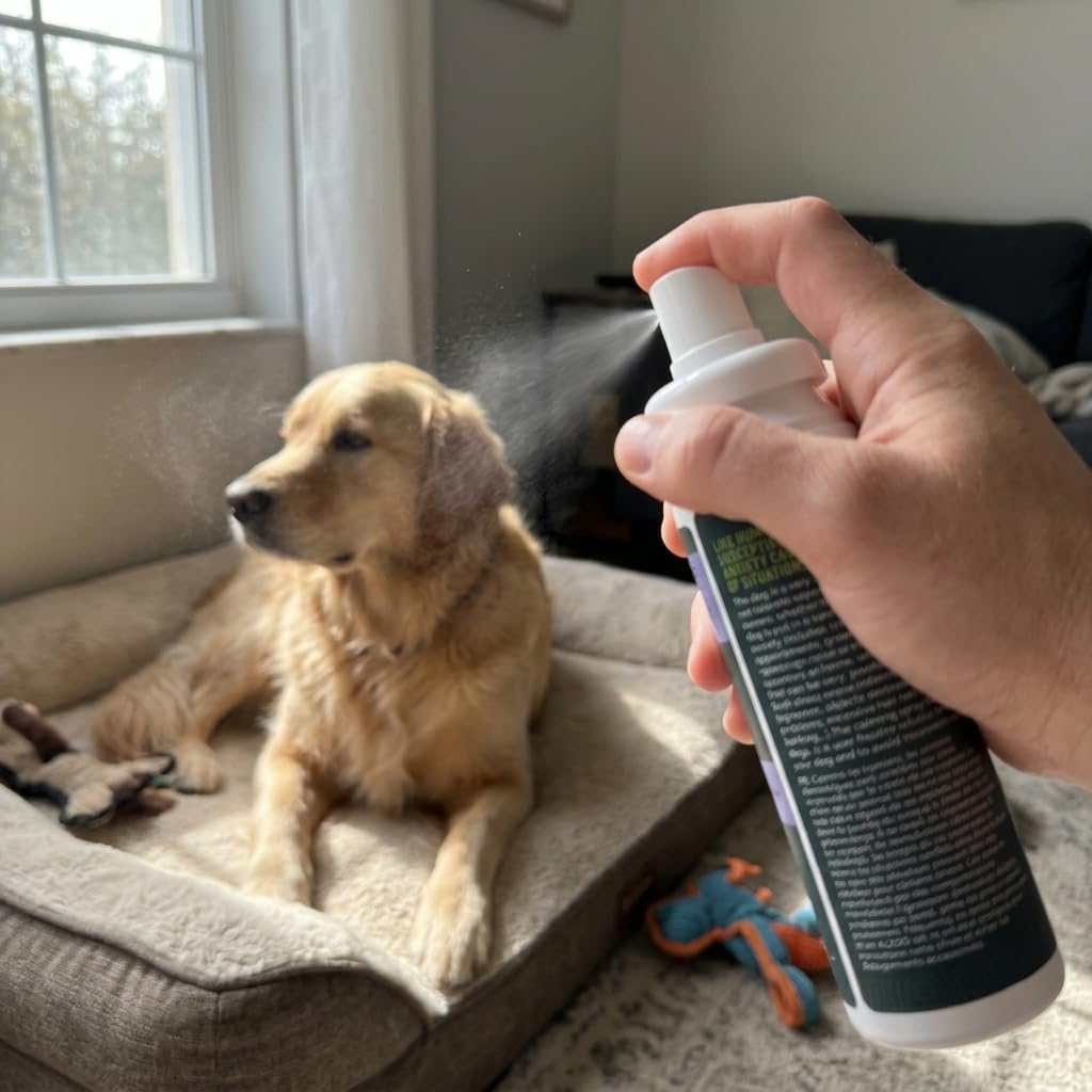 ALZOO Calming Spray for Dogs, Helps to Relieve Stress from Separation Anxiety, Travel, Vet Visits, Fireworks, etc., 100% Plant-Based Active Ingredients, 3.4 Fl. Oz Spray Bottle