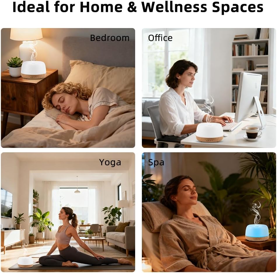 300ML Essential Oil Aromatherapy Diffuser with Remote Control - Quiet Ultrasonic Cool Mist, 7 Color LED Light, 4 Timer Modes, Auto Shut-Off for Bedroom, Office, Yoga & Spa