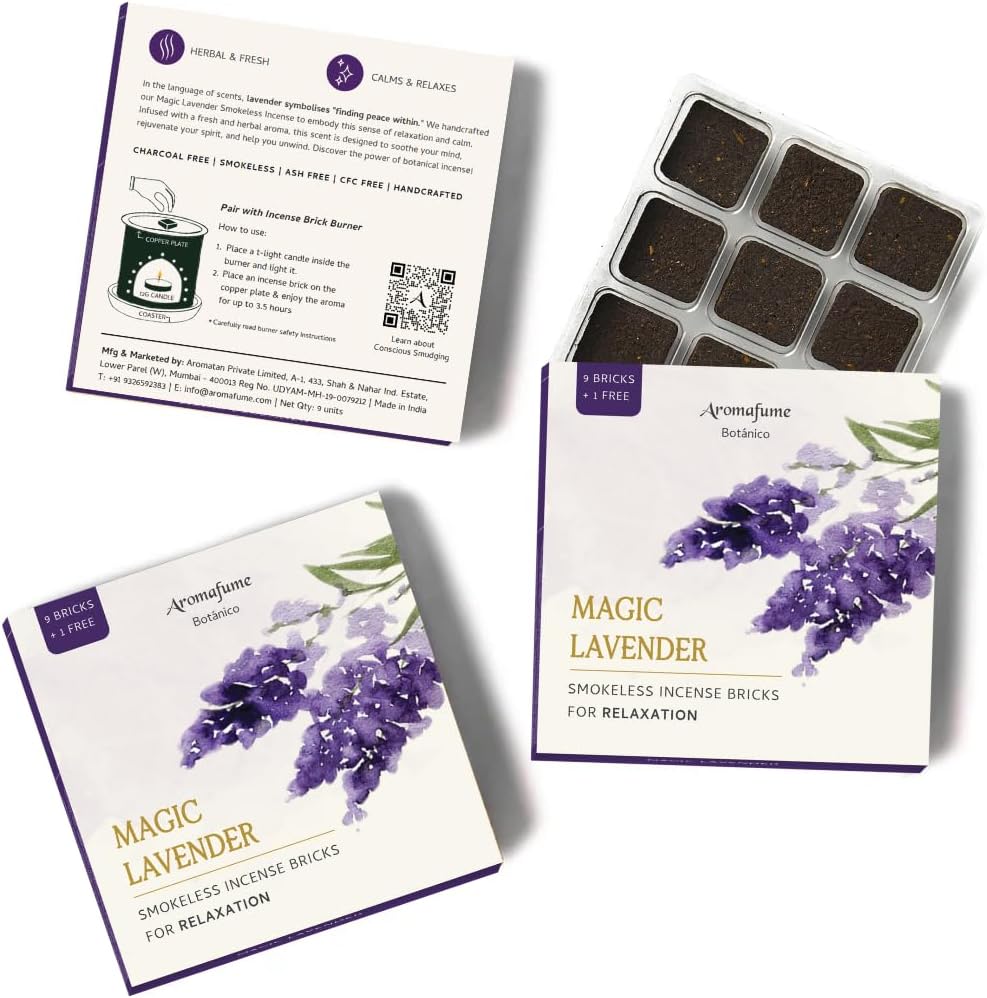 Magic Lavender Incense Bricks Refill Pack (3 x 9 Bricks) by Aromafume | Made with Pure Lavender | Ideal for Meditation, Relaxation, or Yoga | Natural, Low Smoke, Nontoxic Incense Bricks