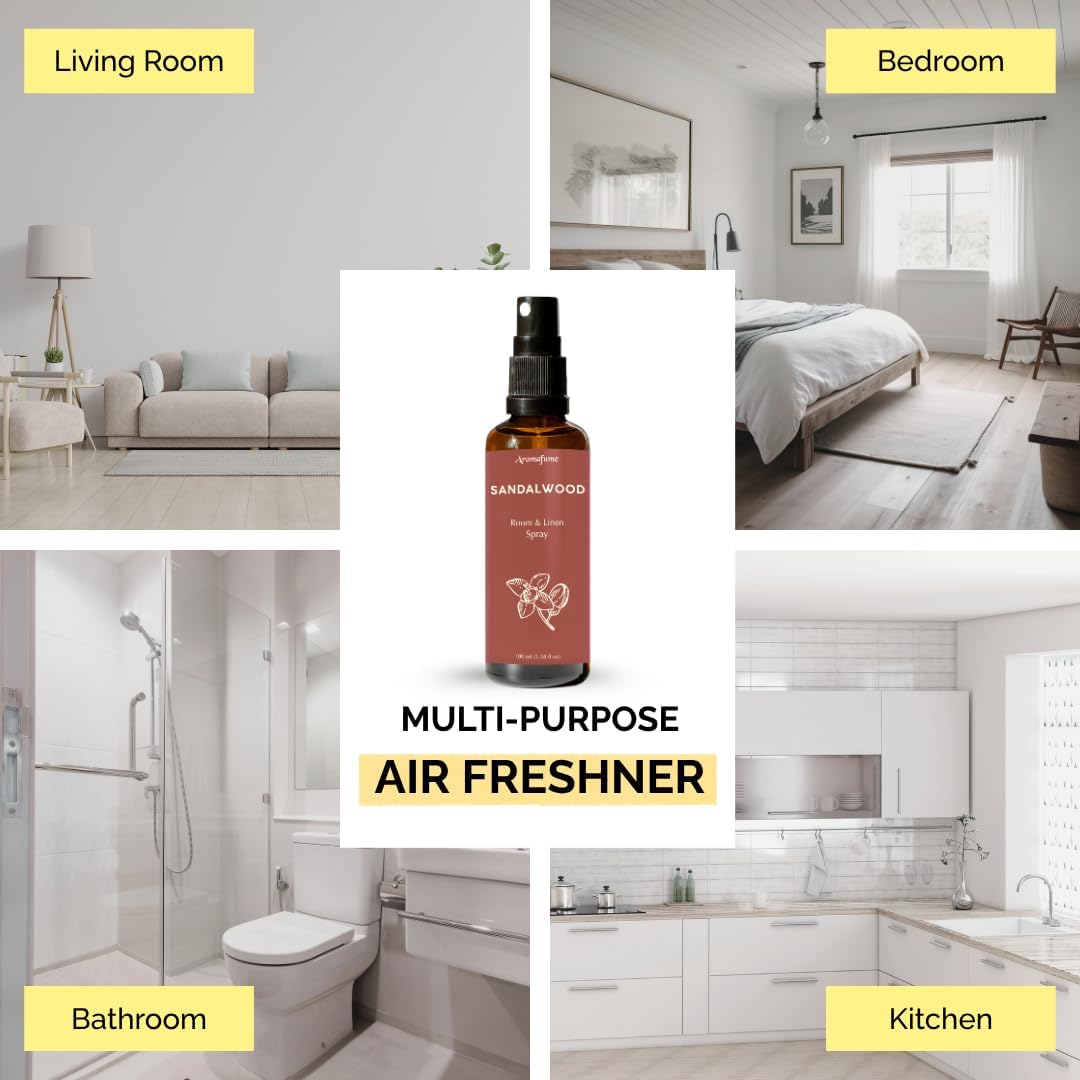 Sandalwood Room, Linen & Pillow Spray by Aromafume | 100ml/3.38 fl oz | with Pure Sandalwood Essential Oil | Aromatherapy Spray for Relaxation, Sleep & Stress Relief | Mist for Bedding, Fabrics