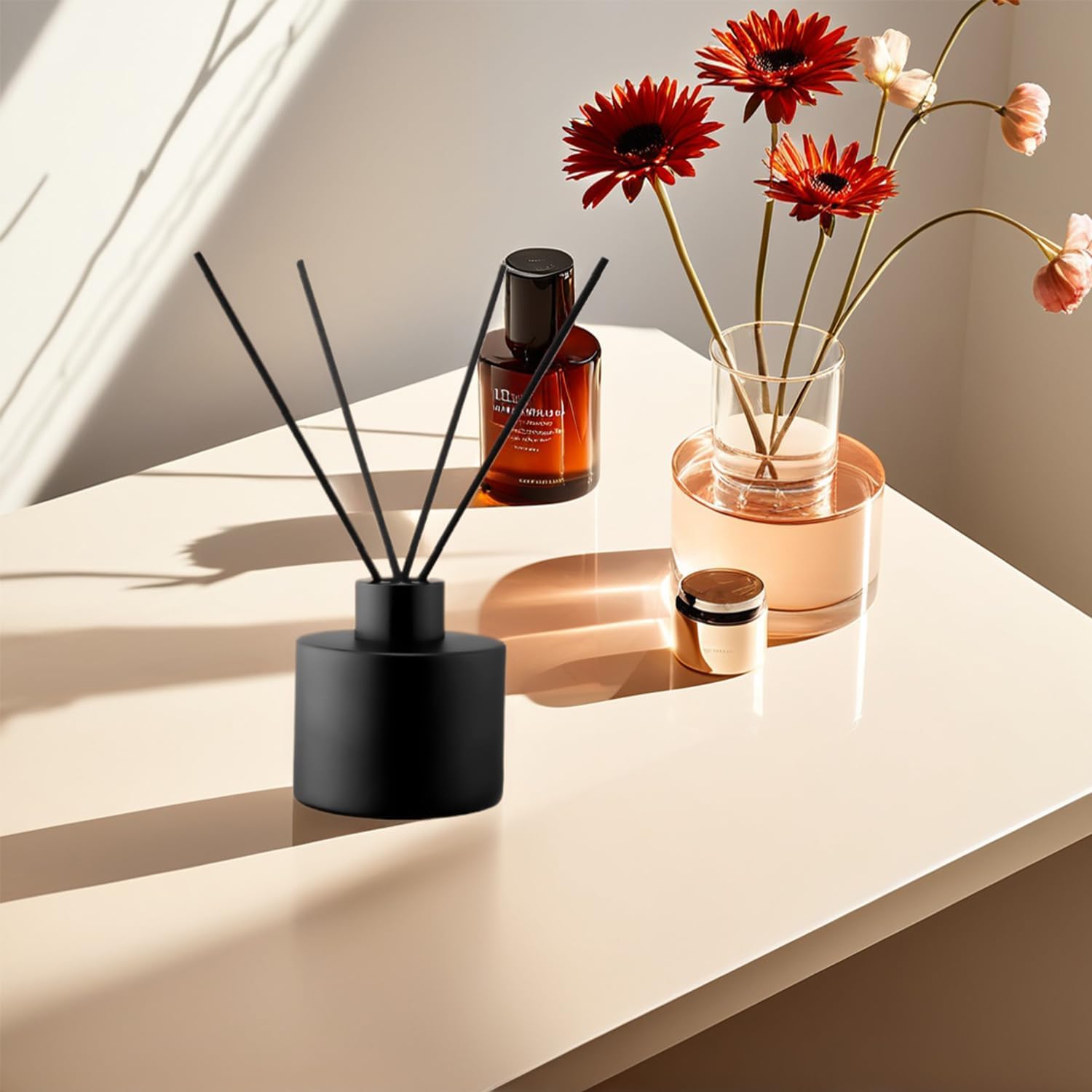 4PCS 100ML Glass Diffuser Bottles Black, Refillable Empty Perfume Fragrance Reed Bottles with 20pcs Reeds Sticks & Caps & Funnel, Diffuser Jars for DIY Fragrance Oil Wedding Party Decoration Gift