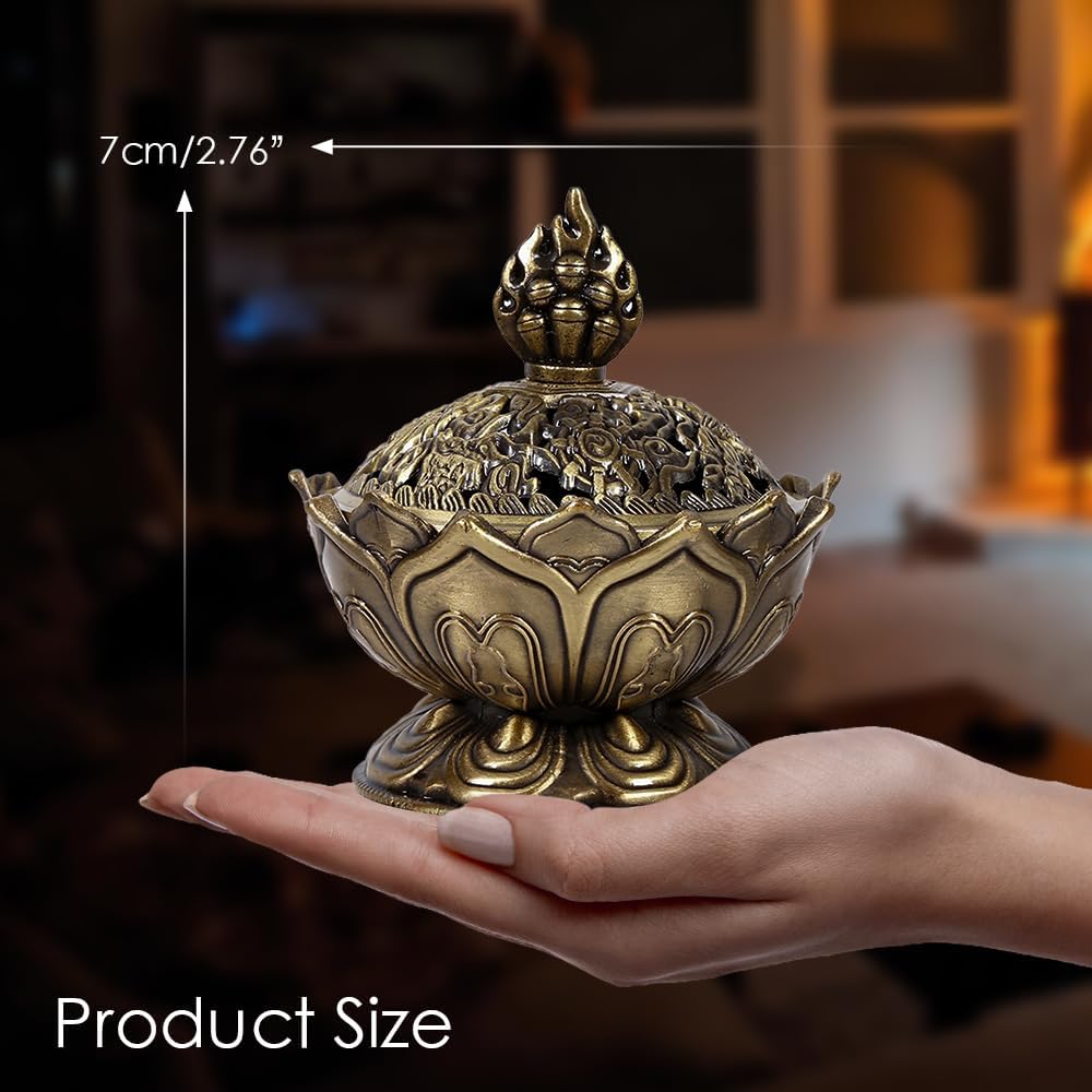Watris Veiyi Classic Lotus Incense Burner, Vintage Charcoal Incense Burner, Lotus Incense Holder for Stick and Cone Incense 2.71 X 2.76inch / 6.9 x 7cm