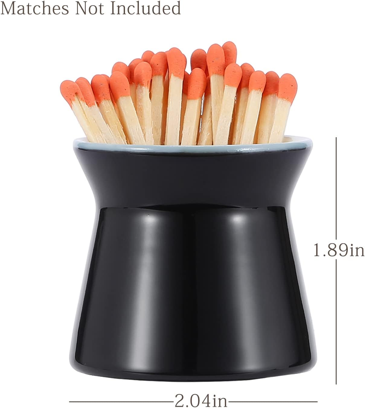 2 Pack Match Holder with 6 Pcs Strikers, Handmade Ceramic Match Box for All Matches, Cute Home Decor Match Jar with Striker for Candle, Fireplace, Parlor. (Sold Without Matches) (Black)