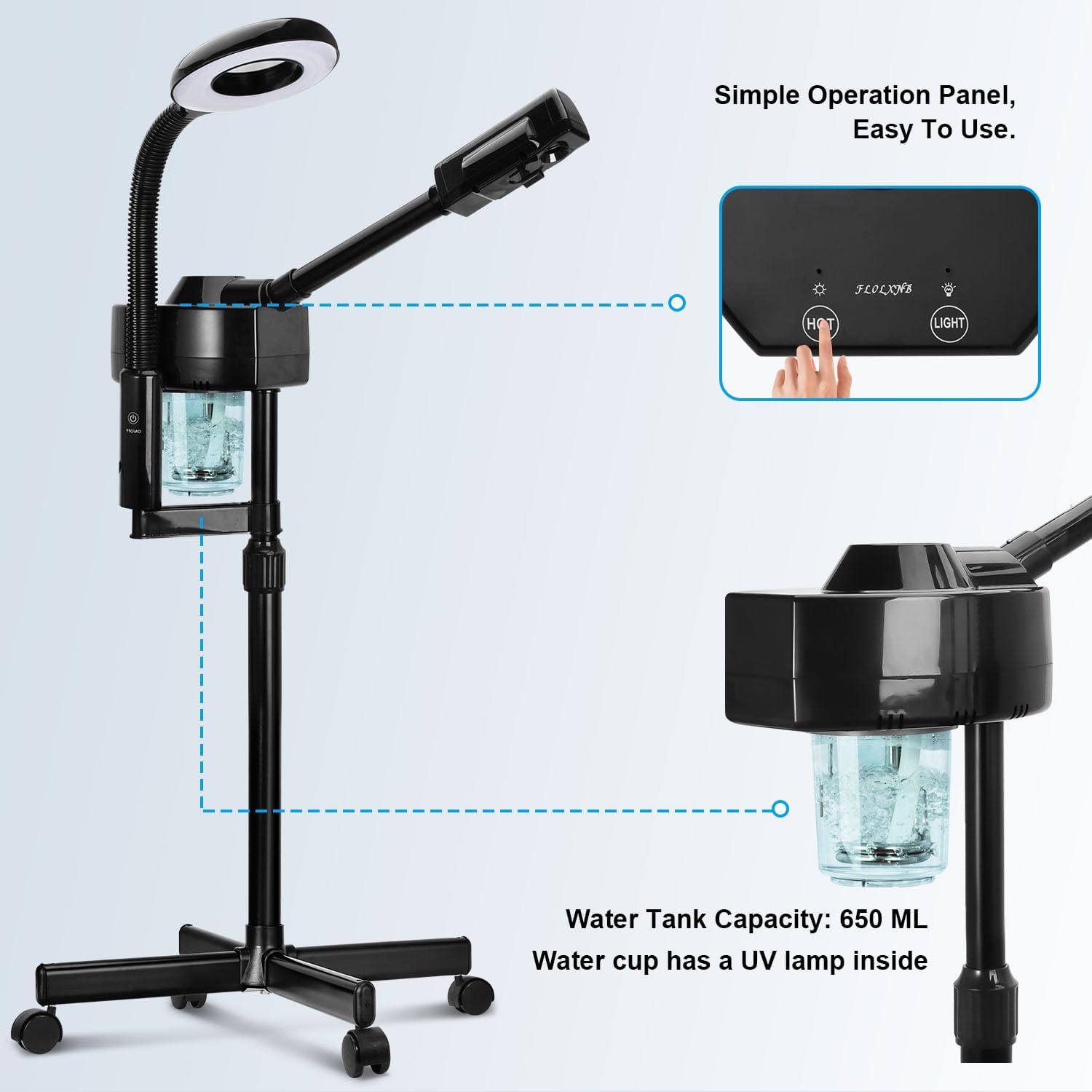 2 in 1 Facial Steamer Professional Ionic Face Steamer with 5X Magnifying Lamp&Adjustable Hot Mist Nozzle, Esthetician Facial Steamer Salon Spa Beauty Skin Care Equipment
