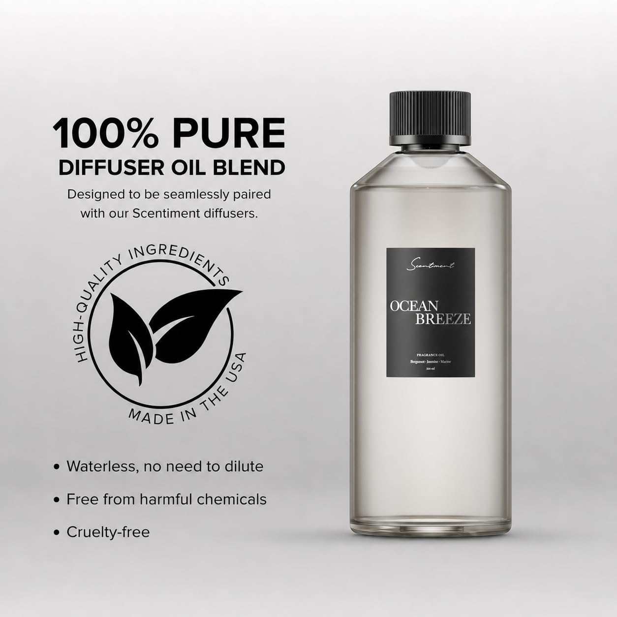 Scentiment Ocean Breeze Diffuser Oil - Premium Hotel Scent with Notes of Bergamot, Lemon, Jasmine with Marine & Amber Home Scent, Hotel Fragrance Oil Diffuser Refill - 16.91 fl oz (500 mL)