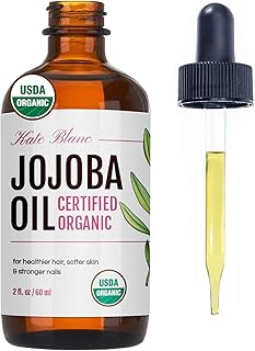 Kate Blanc Cosmetics Organic Jojoba Oil for Hair, Skin, Face, Nails (2oz) - USDA Certified, 100% Pure Cold Pressed Unrefined - Moisturizing Carrier Oil for Gua Sha, Dermaplaning, Body - Glass Bottle
