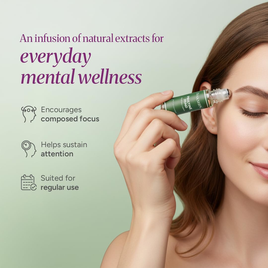 DAKSHIN Pristine Mind Essential Oil Roll-On | Rosemary, Lemon, Basil & Peppermint | Naturally Clarifying Focus Aromatherapy | Cruelty-Free | 10ml