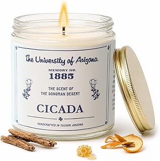 CICADA Desert Rain Scented Candle, Memory No. 1885, University of Arizona Inspired Coconut Soy Blend Wax, Cotton Wick, Earth Honey Citrus Creosote Aroma, Hand Poured Arizona Reveries Home Fragrance