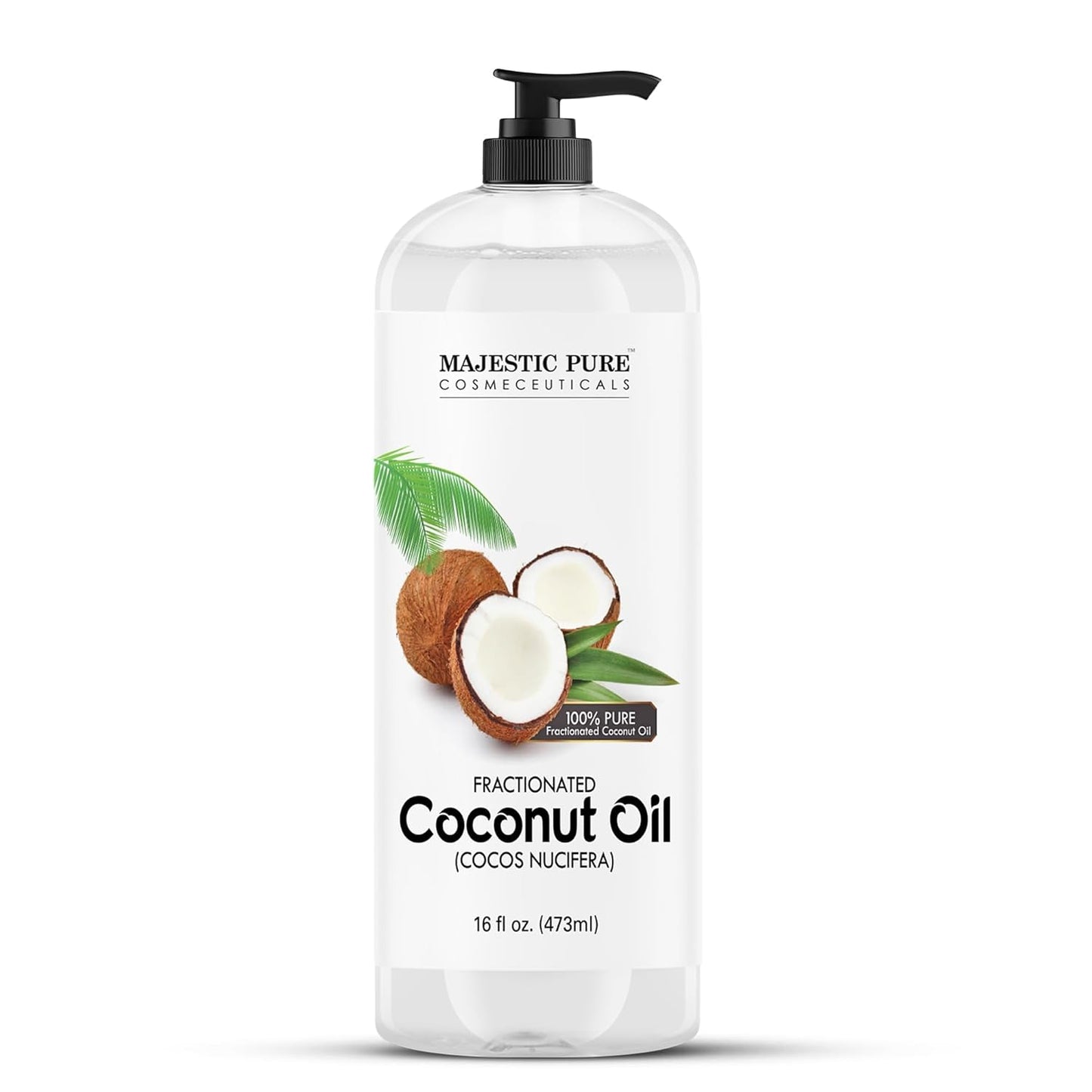 Majestic Pure Fractionated Coconut Oil – Lightweight Liquid Carrier Oil for Essential Oils, Massage, Skin, Hair & DIY Personal Care Applications -16 Fl Oz