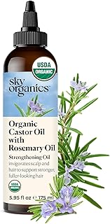 Sky Organics USDA Organic Castor Oil with Rosemary Oil, Strengthening Oil, Pure Potent Blend, Hexane Free, Invigorates Scalp, Supports Stronger, Fuller-Looking Hair, DIY ebook included