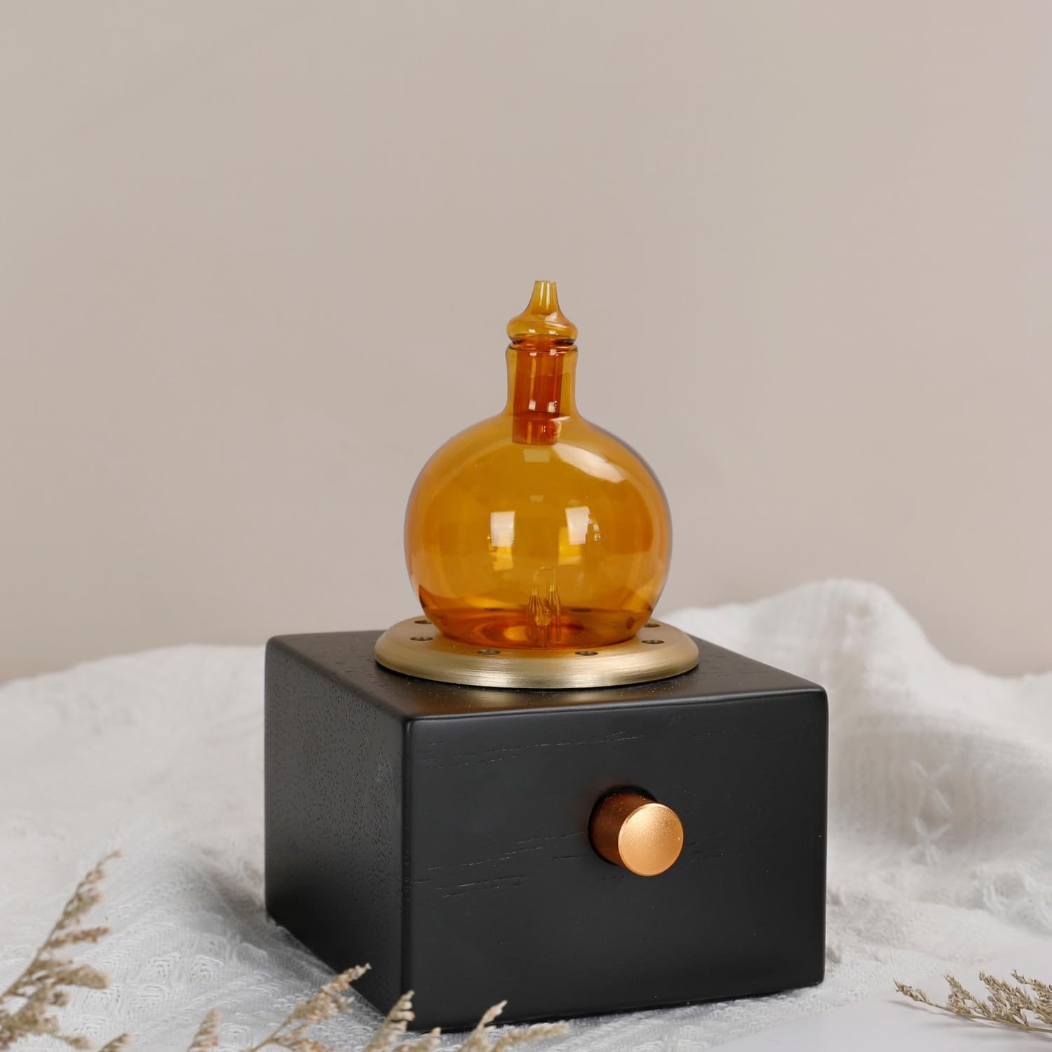 Cordless Aroma Oil Nebulizer - Waterless Diffuser for Essential Oil with Glass & Wood, Rechargeable Portable Nebulizing Machine, Battery Operated up to 40h - Gold & Fire Original Design