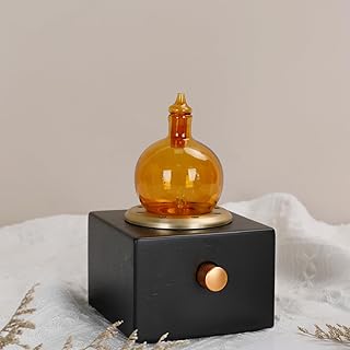 Cordless Aroma Oil Nebulizer - Waterless Diffuser for Essential Oil with Glass & Wood, Rechargeable Portable Nebulizing Machine, Battery Operated up to 40h - Gold & Fire Original Design