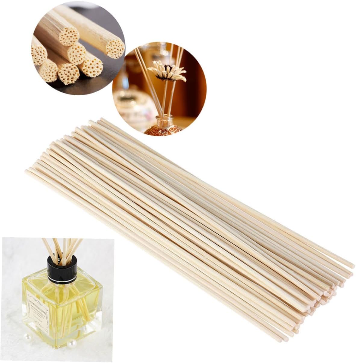 Amosfun 50pcs Rattan Diffuser Sticks Replacement for Home Fragrance Natural Color for Scented Oils and Diffusers