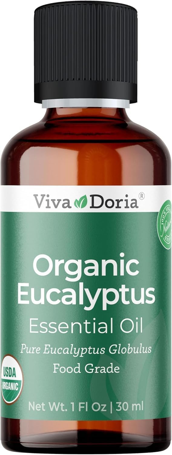 Viva Doria Eucalyptus Essential Oil, USDA Certified, Organic Eucalyptus Globulus Oil, 100% Pure, Natural Essential Oil, Undiluted, for Aromatherapy | Food Grade, 30 mL (1 Fluid Ounce)