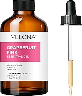 Grapefruit Pink Essential Oil by Velona - 4 Fl Oz | Therapeutic Grade | for Aromatherapy Diffuser, Massage, Skincare, Haircare, Soapmaking | Undiluted in Glass Bottle