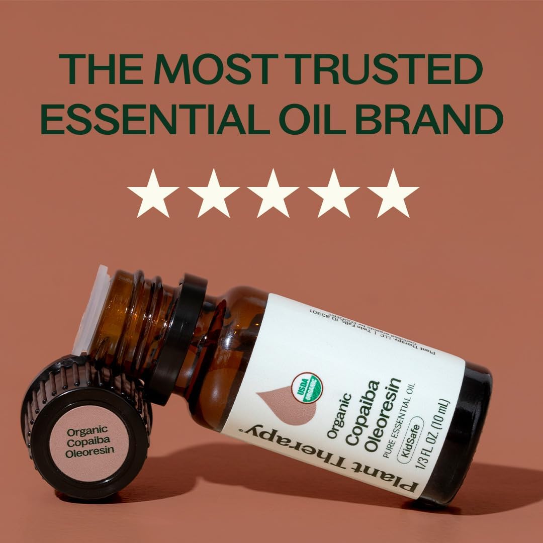 Plant Therapy Organic Copaiba Essential Oil (Oleoresin), 10 mL (1/3 oz), 100% Pure, USDA Certified Organic, Undiluted, Aromatherapy for Diffuser & Skincare