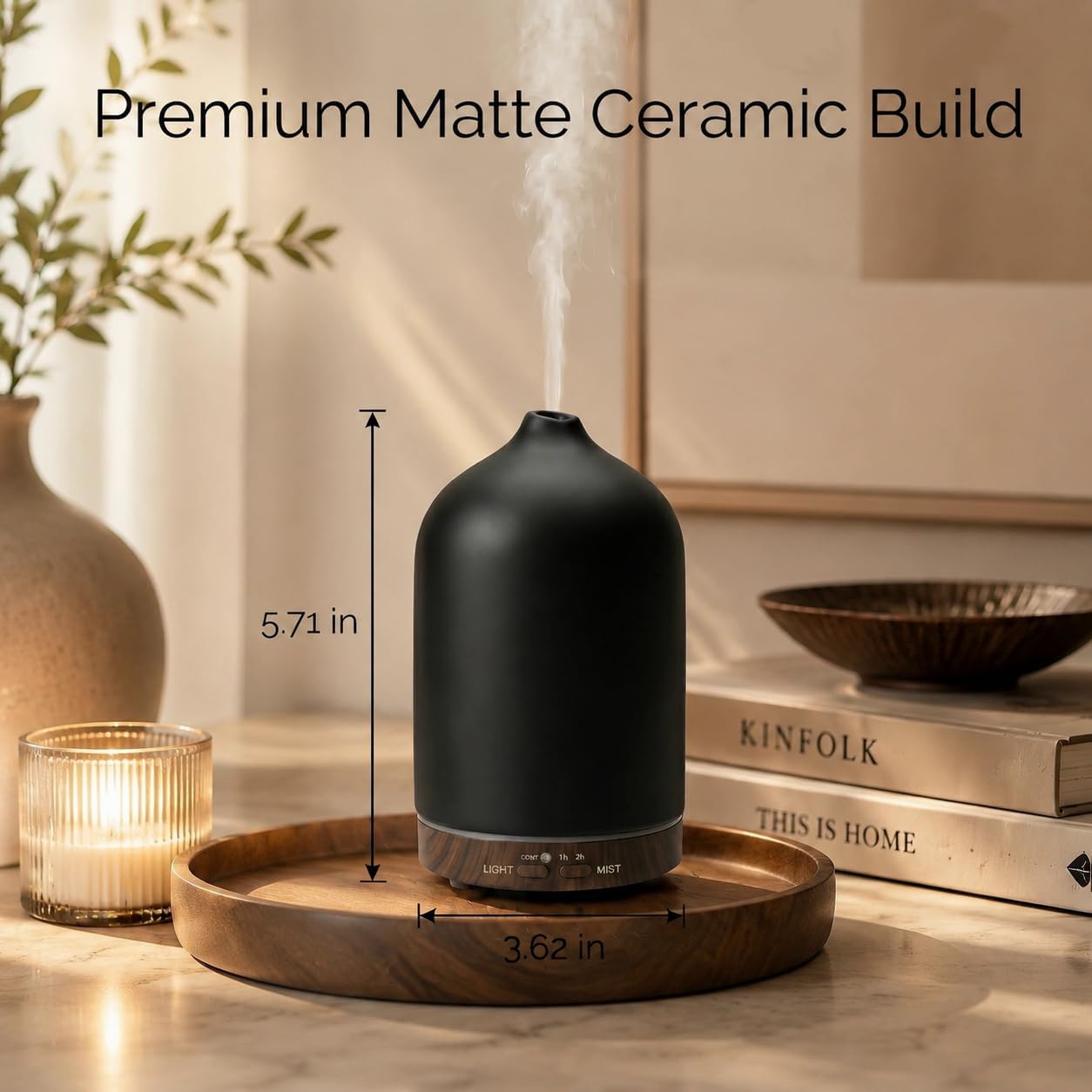 200ml Ceramic Essential Oil Diffuser with 3 Essential Oil Set, Porcelain Ultrasonic Cool Mist with7-Color LED Lights,Timer, Auto-Off Quiet Diffuser for Home Office Desk, Bedroom, Spa, Yoga Room