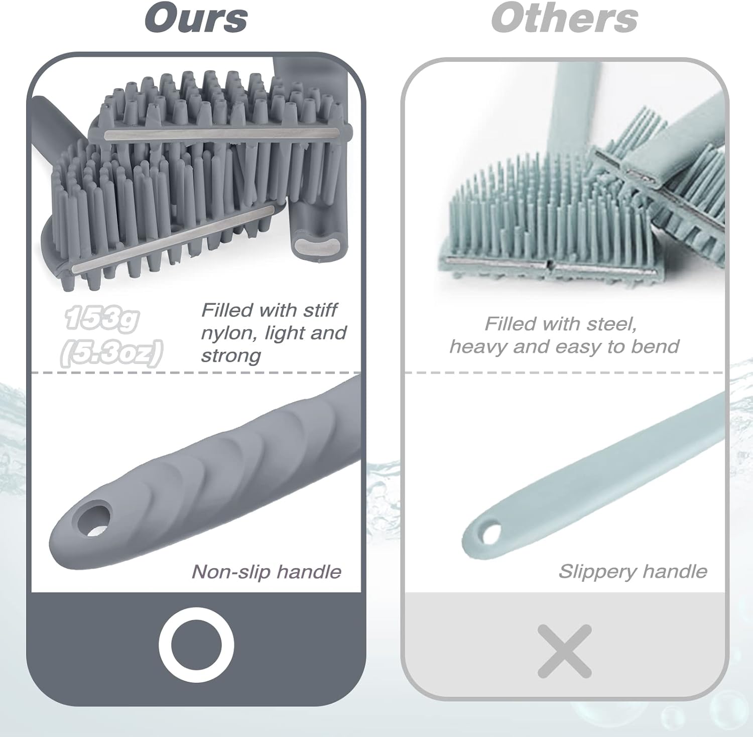 Manmihealth Silicone Back Scrubber(Thick Bristles) & Soft Bath Glove Set, Super-Exfoliating Body Scrubber & Super-Lathering Shower Brush Combination, with a Free Hook.(Gray)