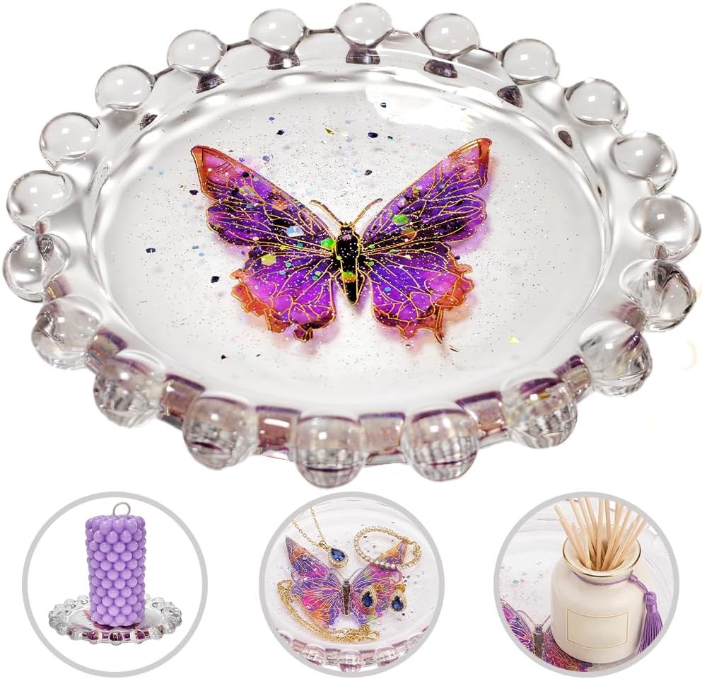 Bubble Candle Dish, Candle Tray, Glass Candle Holder Plate, Coaster Home Decor & Bar for Tea Lights, Small & Warmer