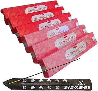 Hem Masala Incense Pack of 3 Each Fragrance, Bundled with ANKCIENSE Incense Holder (Champa & Myrhh) (Dragon Blood & Floral Bouquet)