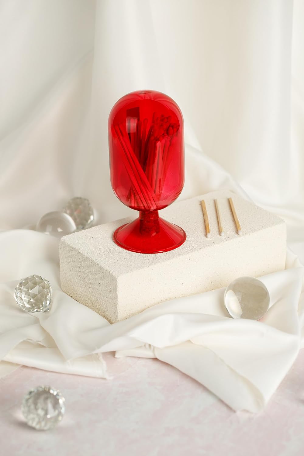 Premium Glass Match Cloche - Matches in a Jar with Striker. Matchstick Holder for Long Matches for Candles. Includes Match Striker and White Matches.