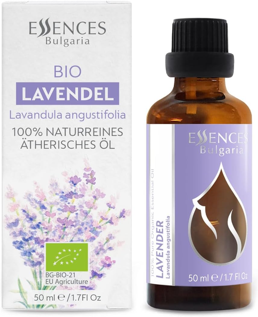 Essences Bulgaria Organic Lavender Essential Oil 1,7 Fl Oz | 50ml | Lavandula angustifolia | 100% Pure and Natural | Undiluted | Therapeutic Grade | Family Owned Farm | Steam-Distilled | Non-GMO