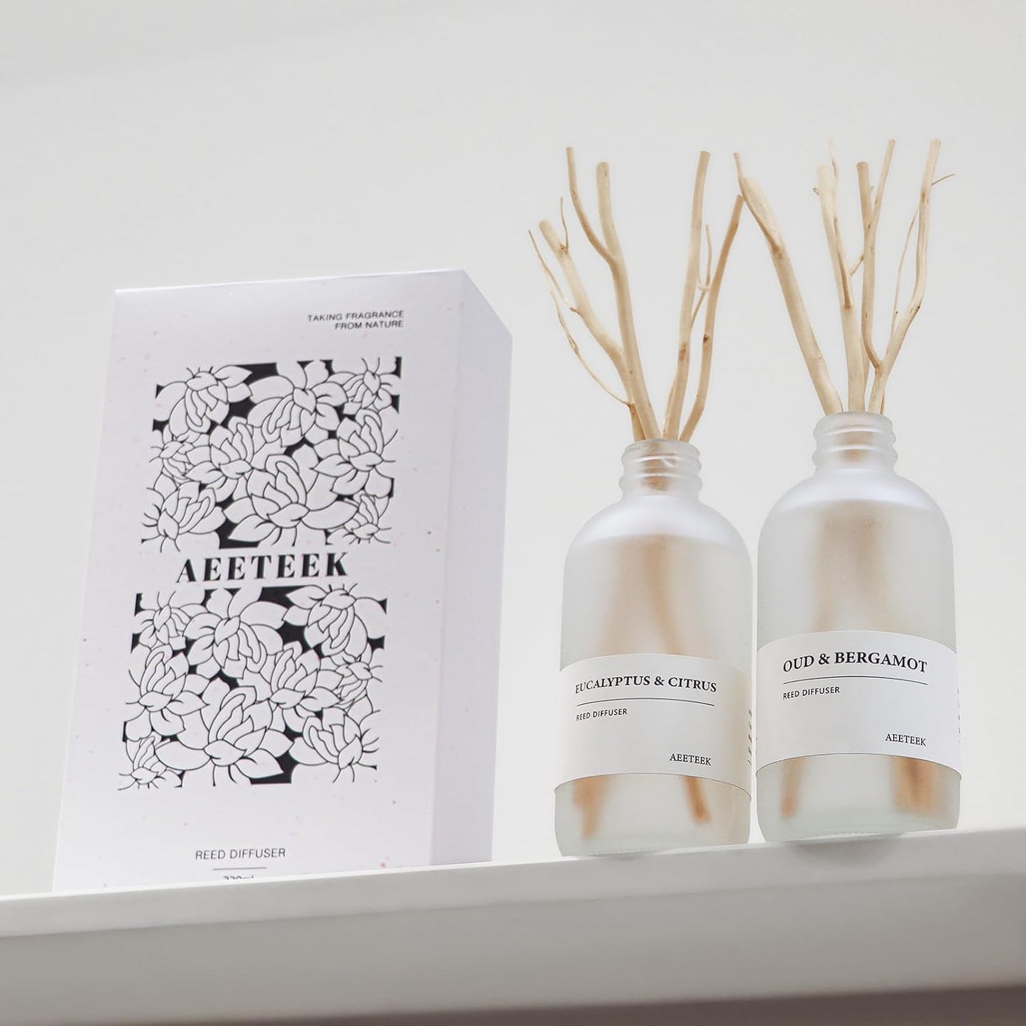 Eucalyptus Citrus & Oud Bergamot Reed Diffuser Set of 2, 14.8 oz(220mlx2) Scented Oils with Willow Branches Diffuser Sticks, Long Lasting Essential Oil, Air Freshener for Home, Office