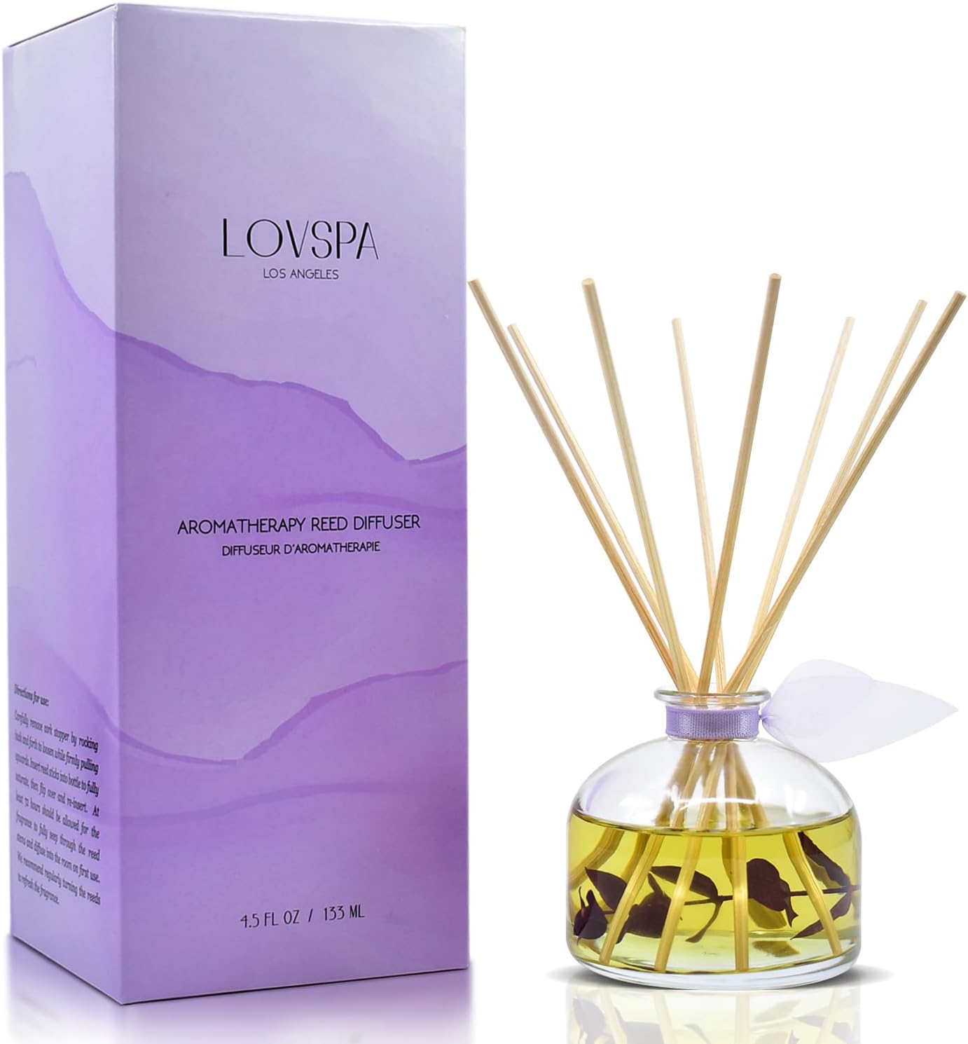 Reed Diffuser Set, DE-Stress Lavender Eucalyptus Scented Oil Diffuser with Sticks, Home Fragrance Accessories for Bathroom Shelf Decor, Aroma Diffusers for Home or Office Desk, USA Made