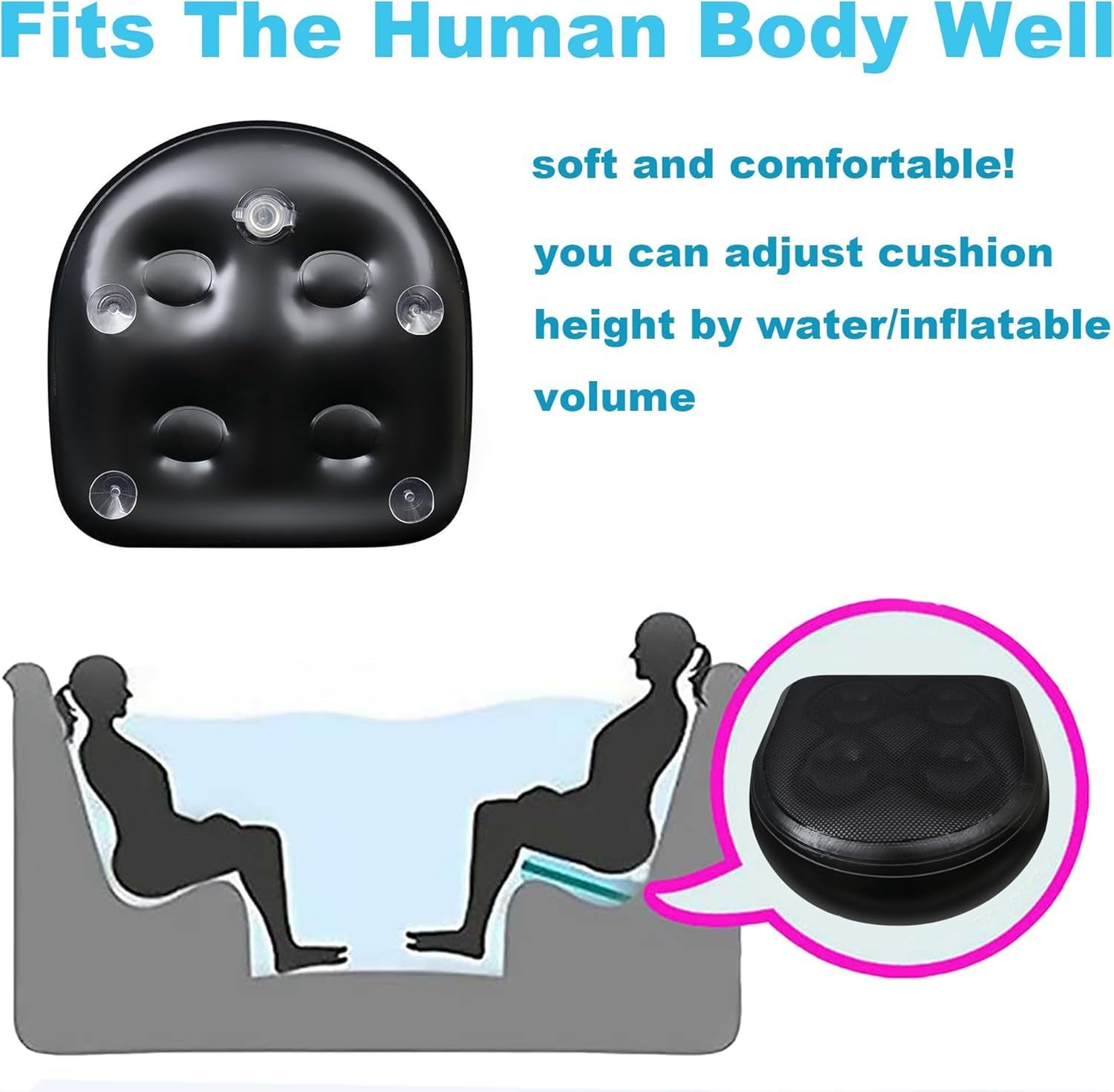 SPA Booster Seat,Spa&Hot Tub Seat with Non-Slip Suction Cups,Portable Fordable Bathtub Seat for Home/SPA/Travel/Business Trip, Black
