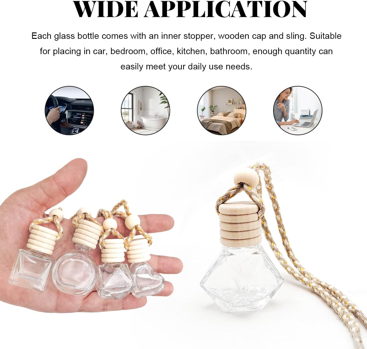 5 PCS Hanging Car Air Freshener, 8ml Empty Clear Glass Perfume Bottle Freshener Diffuser, Essential Oil Fragrance Aromatherapy Bottle Ornament for Car, Interior Car Accessories (Rhombic)