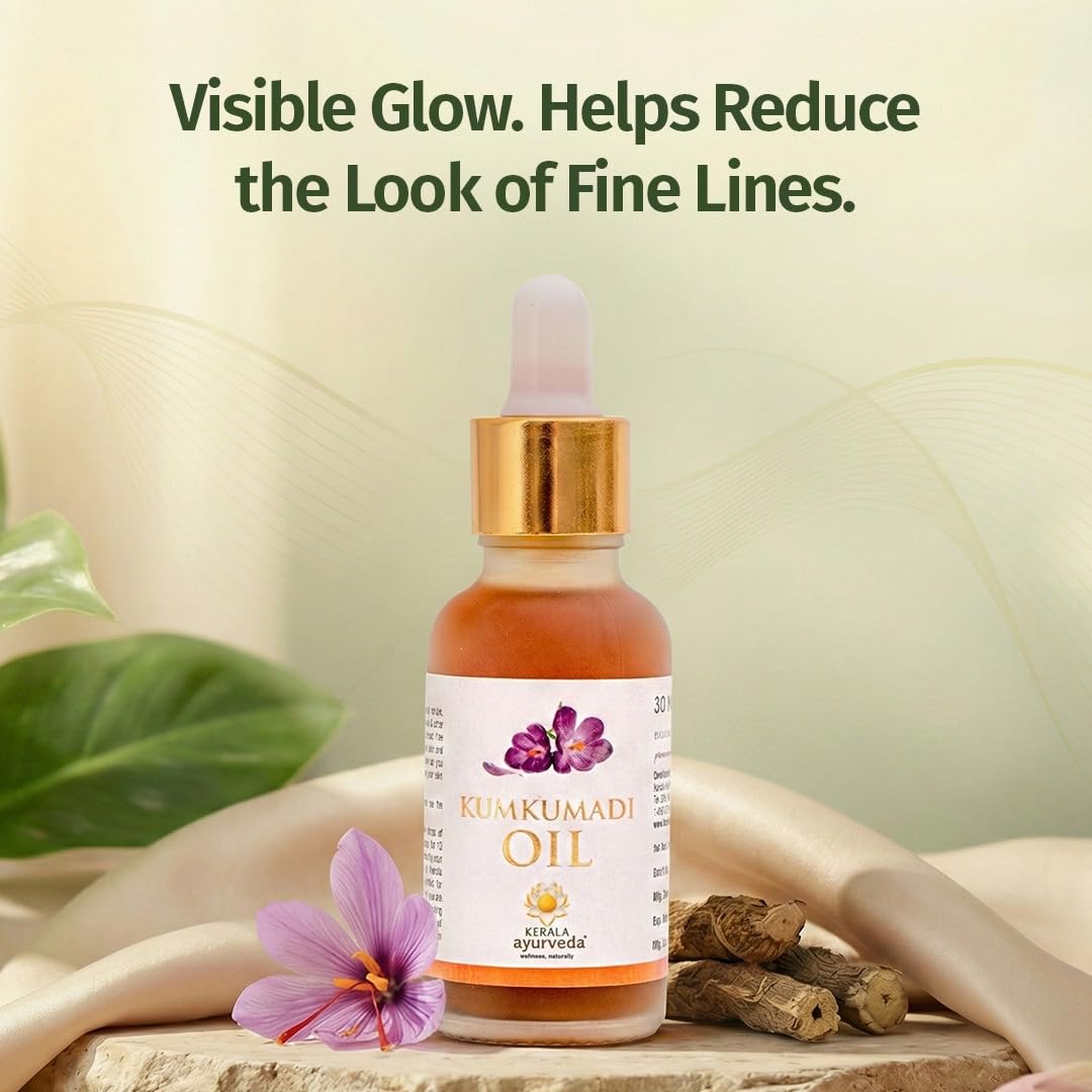 Kerala Ayurveda Kumkumadi Oil for Face | Brightening & Anti-Aging Serum for Glowing Skin | Saffron & Lotus Ayurvedic Face Oil | Reduces Dark Spots & Pigmentation | Lightweight & Non-Greasy | 1 Fl Oz