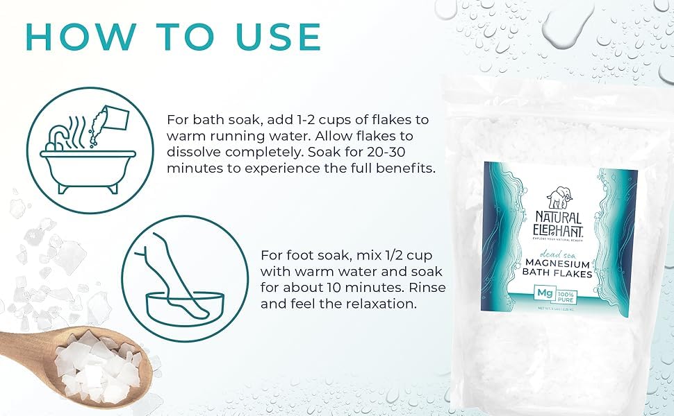 Natural Elephant Dead Sea Magnesium Bath Flakes | 5 lb (80 oz) Bag | Pure Magnesium Chloride Soak for Body and Foot | Ideal for a Soothing Bath Experience | Alternative to Epsom Salt