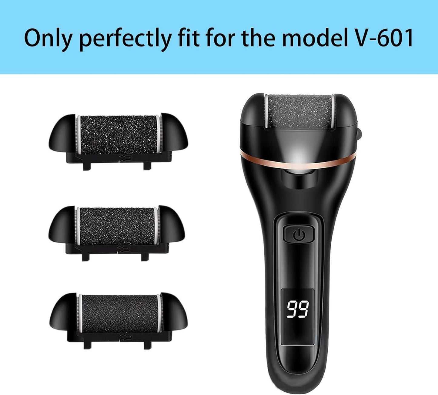 CIVYPRO Extra Coarse 3 Refill Rollers for Electric Feet Callus Remover V-601, Replacement Heads Foot Care Pedicure Tools Pack-1 Coarse, 1 Regular and 1 Gentle Rollers (Black)