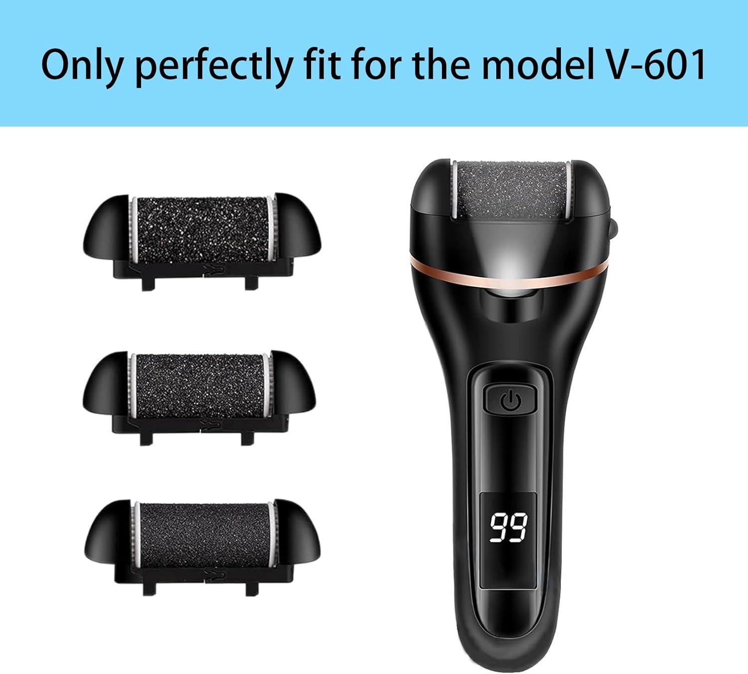 CIVYPRO Extra Coarse 3 Refill Rollers for Electric Feet Callus Remover V-601, Replacement Heads Foot Care Pedicure Tools Pack-1 Coarse, 1 Regular and 1 Gentle Rollers (Black)
