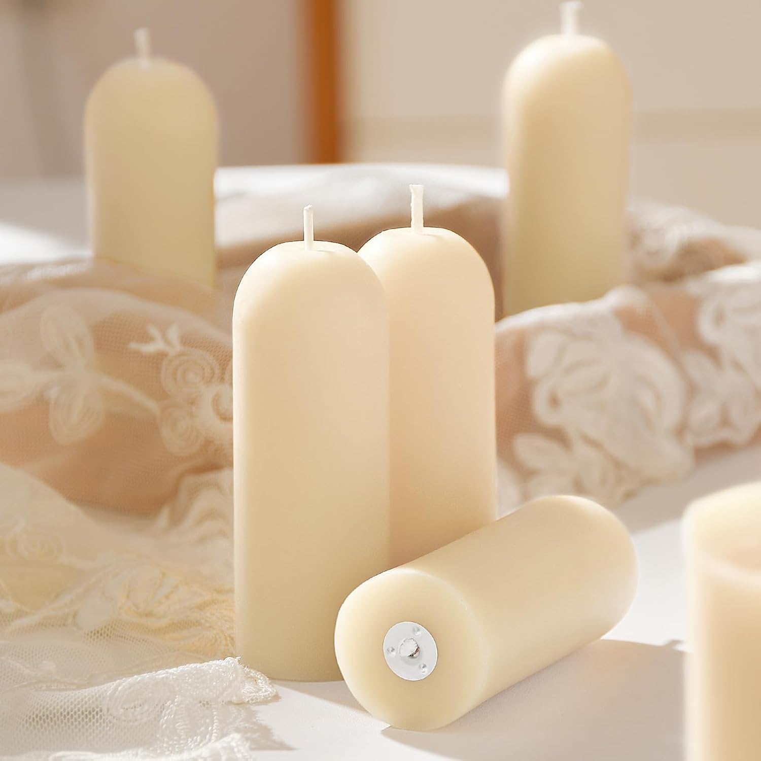 White Small Pillar Candles 4-Pack - 10-Hour Long Burning 100% Natural Beeswax Candles, Perfect for Everyday Use, Home & Travel, Power Outages，Classic Pillar Style (3.5"x1.3")