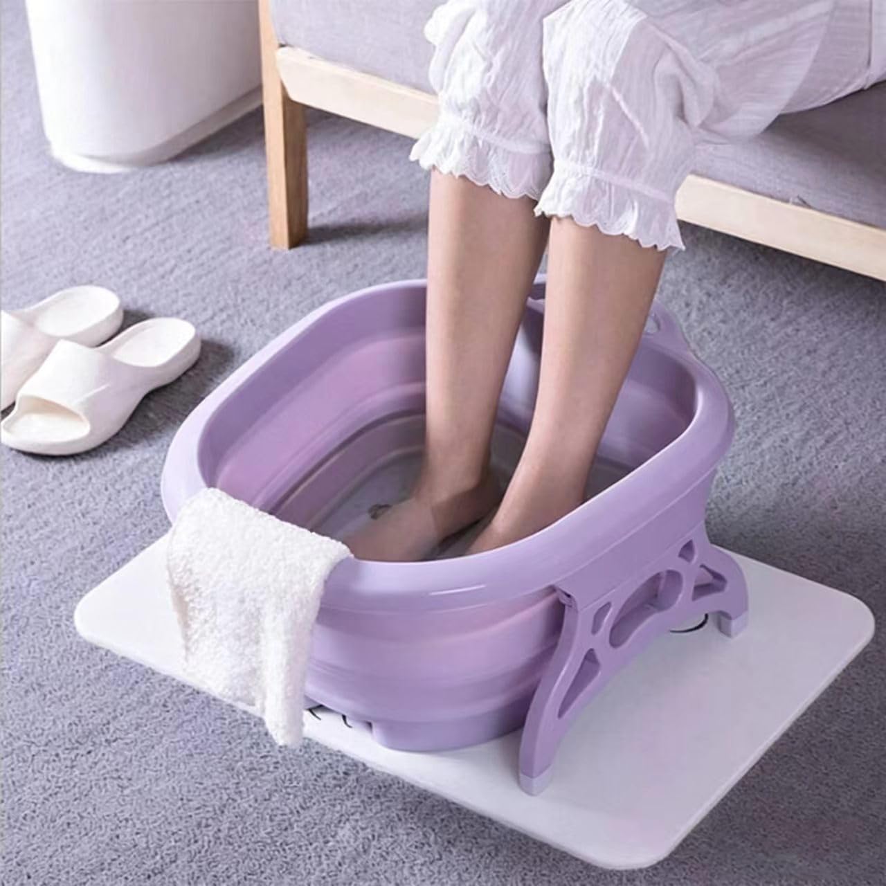 Foldable Foot Spa Bath Massager with Massage Rollers, Collapsible Foot Soak Tub with Non-Slip Legs & Handle, Portable Pedicure Basin for Soaking Feet, Relieve Foot Fatigue, Home Use, Space Saving