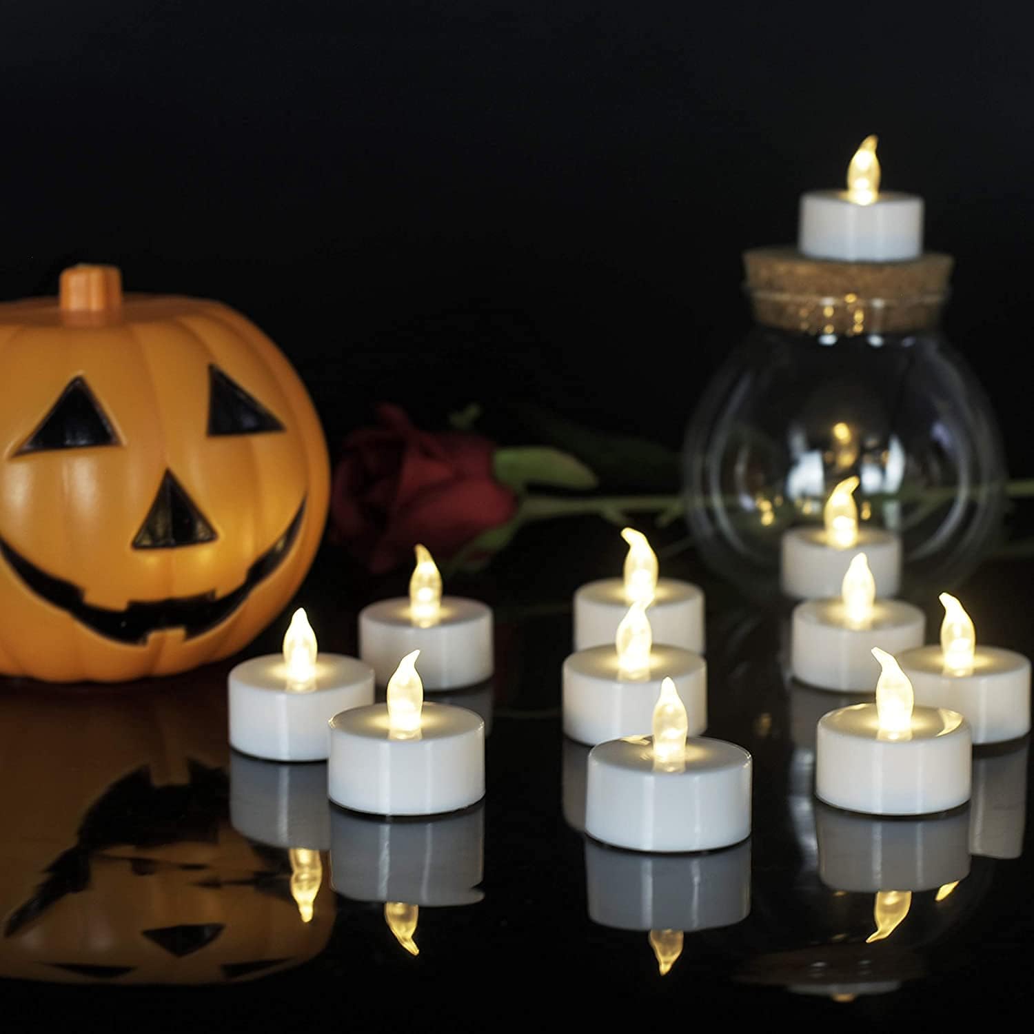 Battery Operated Flameless Tea Lights, Led Flickering Electric Votive Candle 24 Pack Realistic and Bright for Seasonal, Festive Celebrations and Holiday Gifts Warm White Lamp Long Lasting