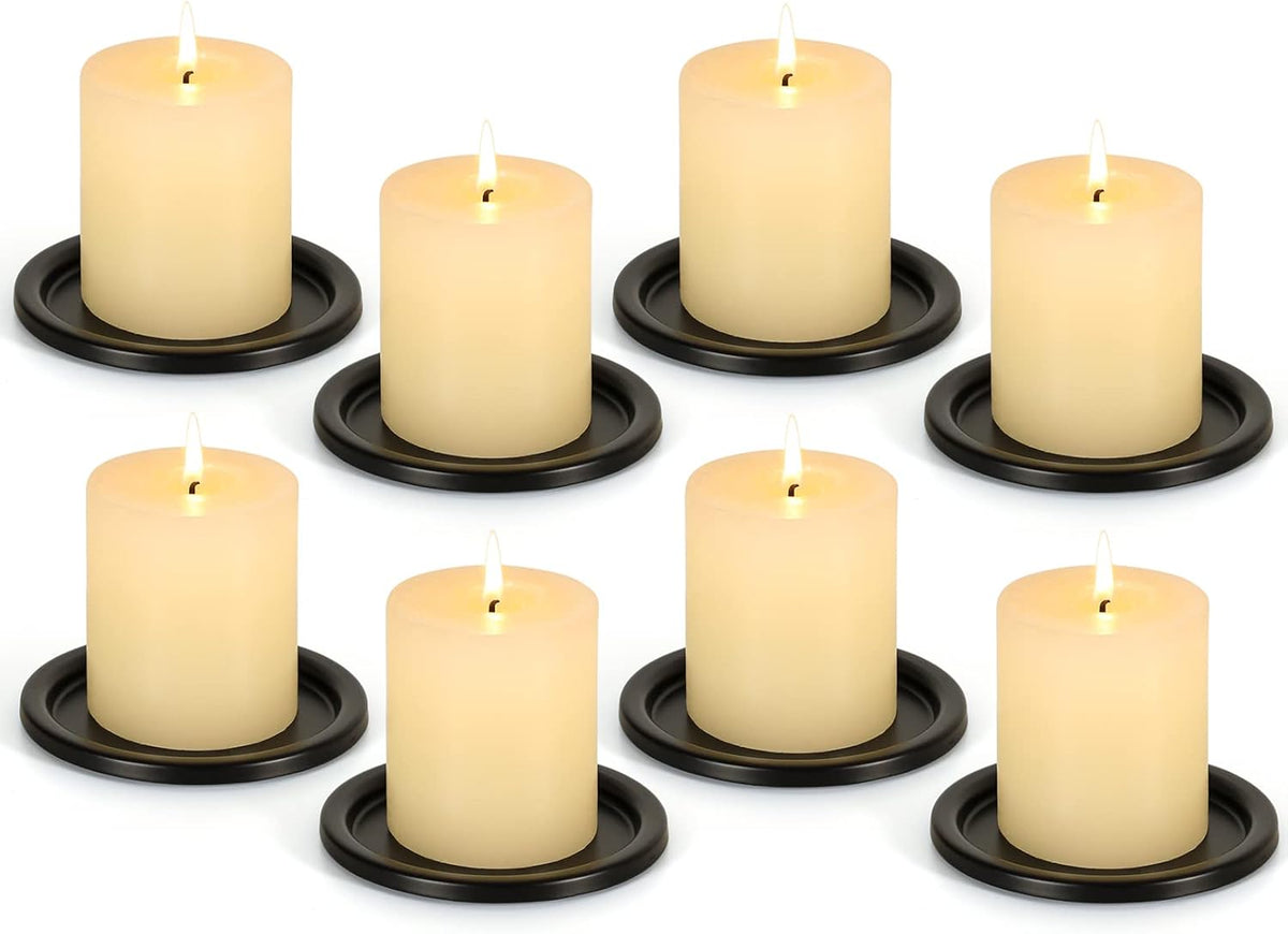 Set of 8 Black Iron Plate Candle Holders 3.8 Inch Decorative Candle Stand