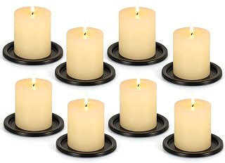 Black Iron Plate Candle Holder- Set of 8 |3.8" D x 0.2" H| Decorative Iron Pillar Candle Plate, Elegant Candle Stand for LED & Wax Candles, Incense Cones, Spa, Weddings (8 pcs)